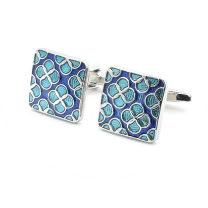 Fermacravatta e gemelli Henk ter Horst con motivo smalto blu Argento