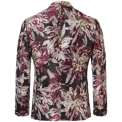 Henk ter Horst Giacca da festa foglie floreali motivo floreale lurex iridescente lucido glitter giacca da smoking giacca da smoking con revers tagliati Bordeaux