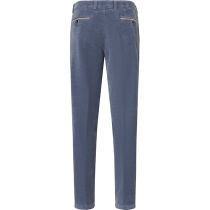 Henk ter Horst | Pantaloni in velluto a coste di cotone stretch | Pieghe | Blu polvere | Dettagli pelle