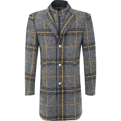 Cappotto invernale Henk ter Horst | Grigio a quadri con patta antivento rimovibile | Modern fit