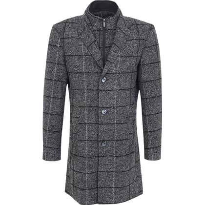 Henk ter Horst Cappotto Invernale Grigio a Quadri | Modern Fit | Pettorina Interna