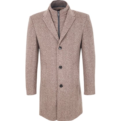 Cappotto invernale Henk ter Horst | Misto lana spina di pesce | Patta antivento rimovibile | Modern fit Beige