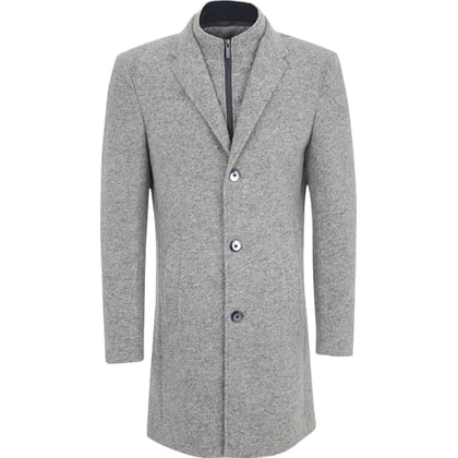 Henk ter Horst | Cappotto Invernale Modern Fit | Grigio Mélange | Patta Antivento Removibile