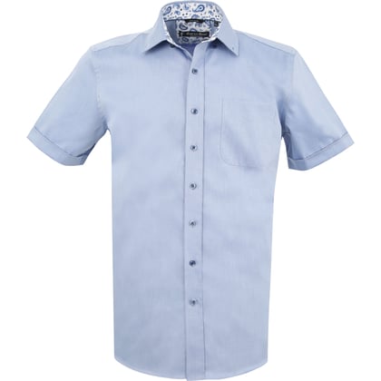 Henk ter Horst | Camicia manica corta 100% cotone | Azzurro | Colletto paisley | Stiro facile