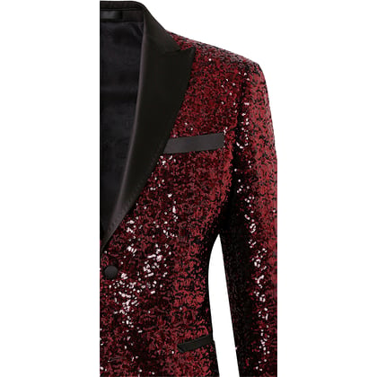 Giacca da festa con paillettes rosse | rever in raso nero | Henk ter Horst