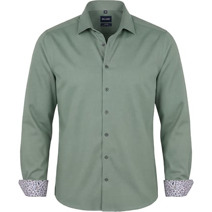 Camicia Olymp Level Five verde salvia | texture a rombi | dettagli a contrasto