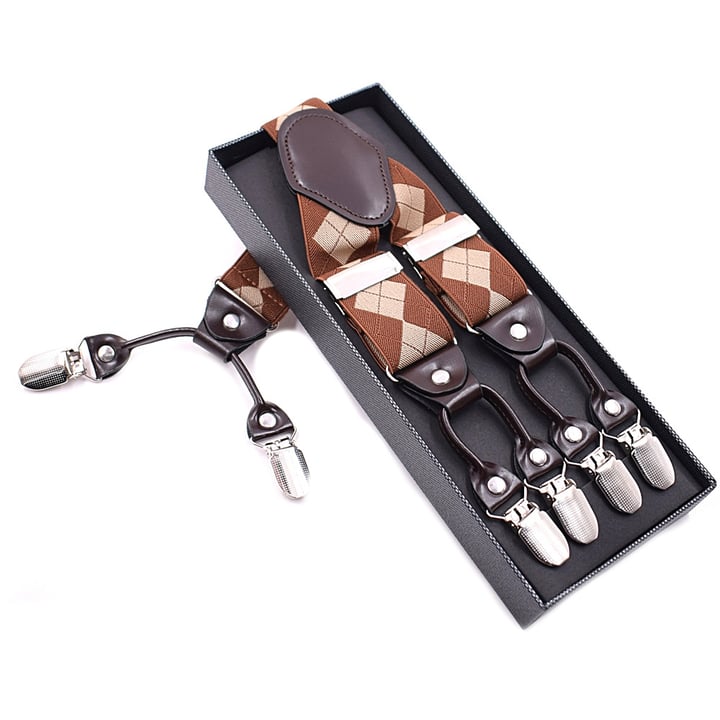 Bretelle marroni con rombi beige