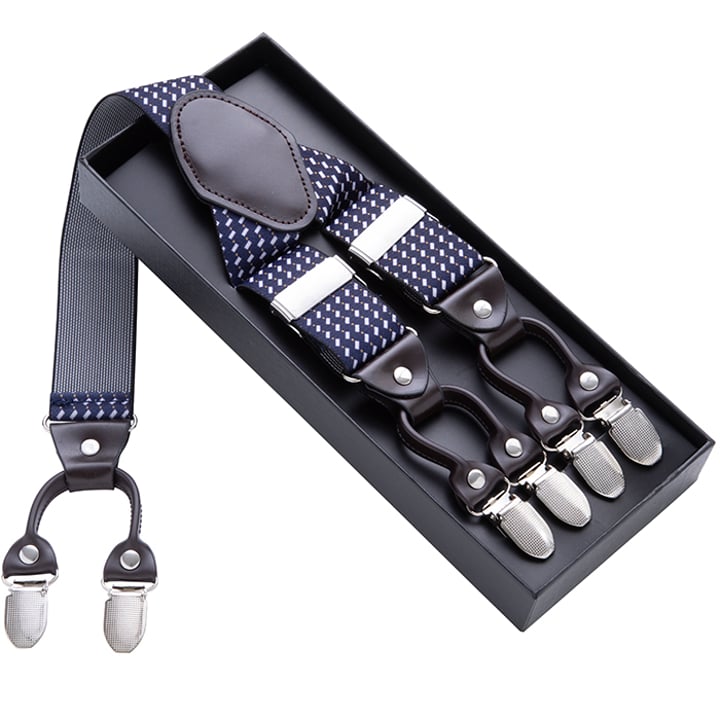 Bretelle blu scuro con quadretti diagonali bianchi. blu