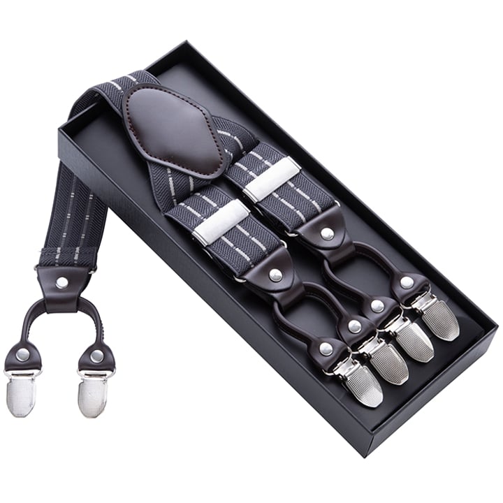 Bretelle grigie con motivo a righe interrotte in beige grigio