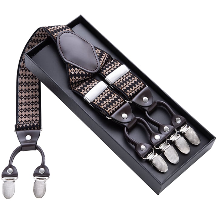 Bretelle nere con rombi beige e rossi nere