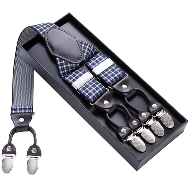 Bretelle blu navy con rombi beige blu