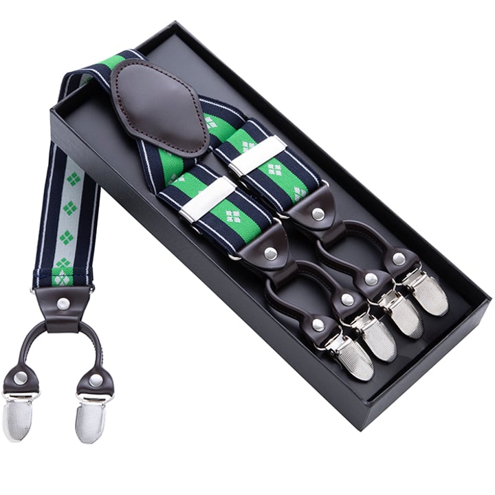 Bretelle blu scuro con strisce verde veleno e rombi bianchi Verde
