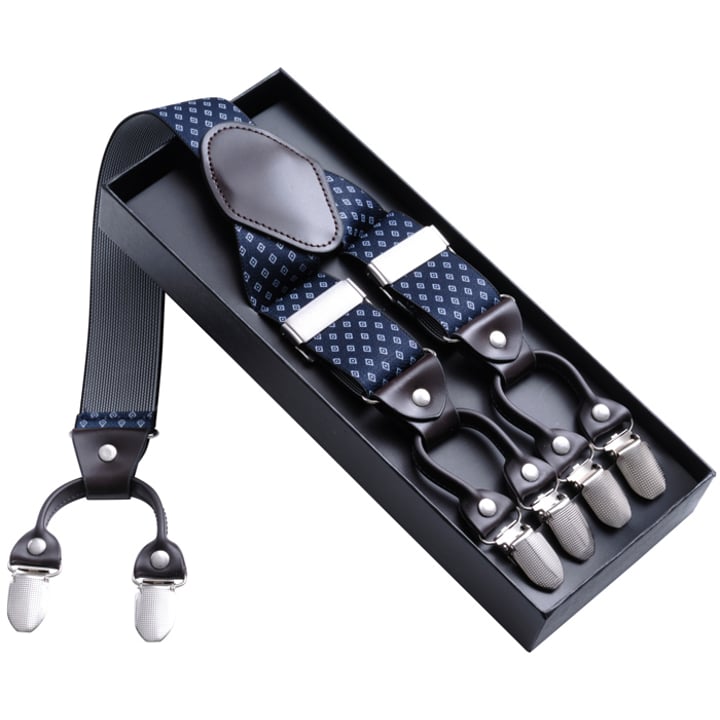 Bretelle blu scuro con rombi bianchi blu scuro
