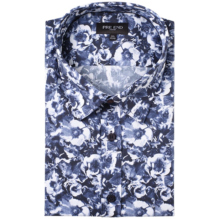 Camicia da uomo grande Pre End a maniche lunghe con stampa floreale Blu scuro