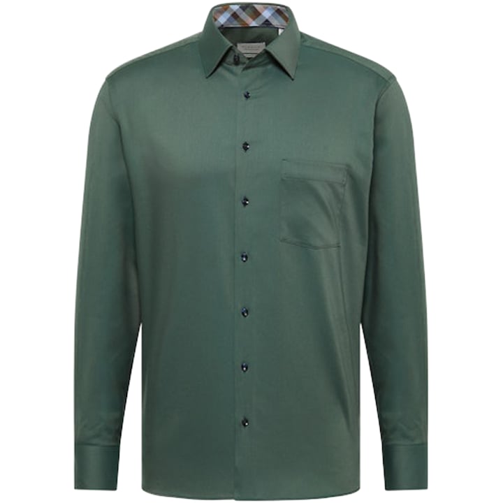 Camicia Eterna verde scuro Modern Fit | 100% Cotone antistiro | Taschino | Collo Semi Kent