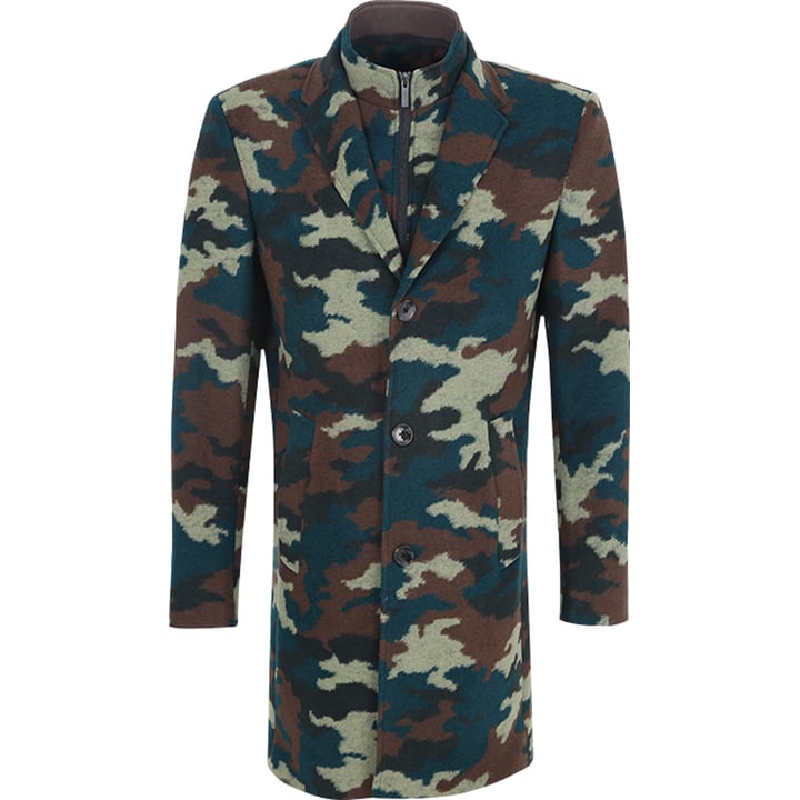 Henk ter Horst cappotto invernale con patta antivento staccabile, stampa camo verde