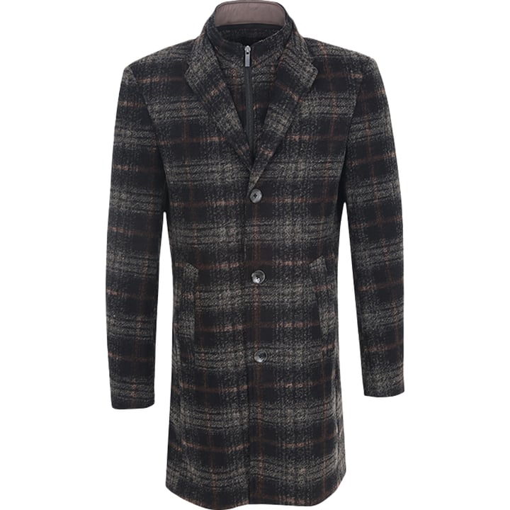Henk ter Horst cappotto invernale con patta antivento staccabile jersey a quadri cammello