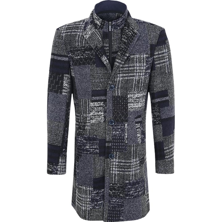 Henk ter Horst cappotto invernale con pettorina rimovibile, patchwork a quadri blu scuro