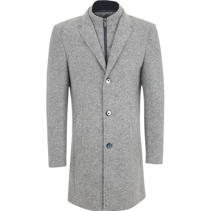 Henk ter Horst cappotto invernale con pattina antivento rimovibile, mélange grigio chiaro