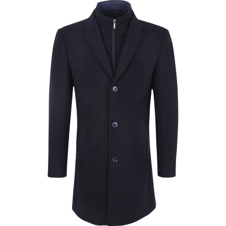 Henk ter Horst cappotto invernale con patta antivento rimovibile, tinta unita stretch blu scuro