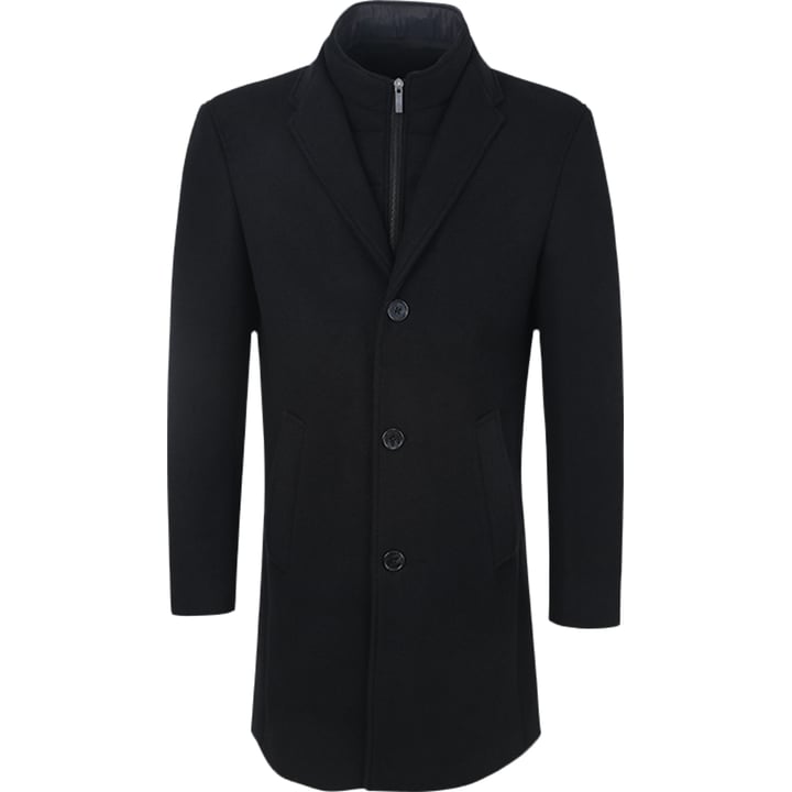 Henk ter Horst cappotto invernale con patta antivento staccabile, tinta unita nero