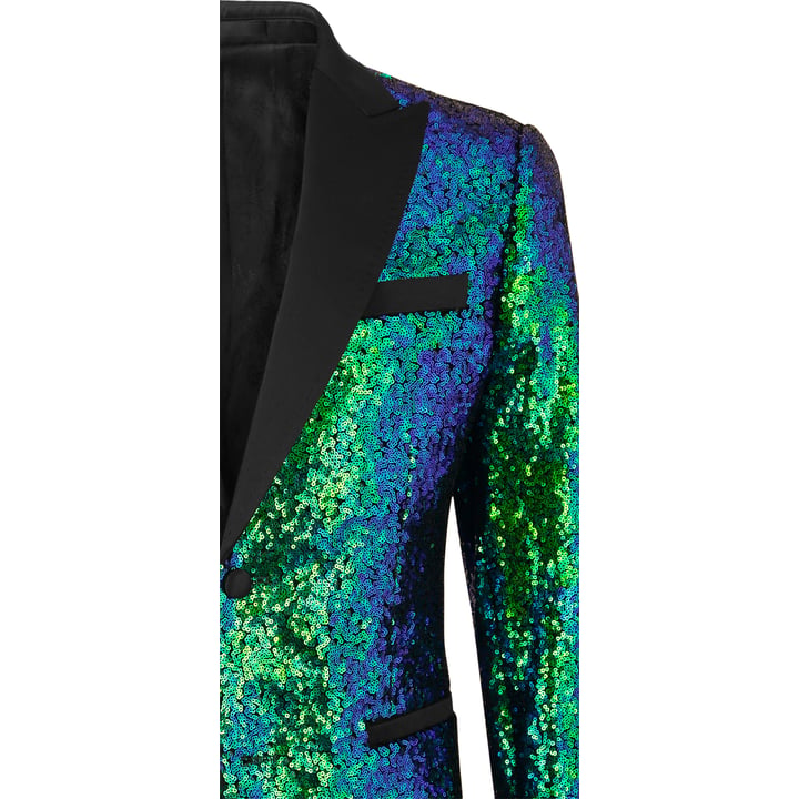 Henk ter Horst giacca da smoking paillettes sfumata glitter con revers a lancia blu verde