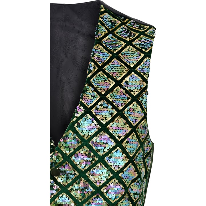 Henk ter Horst gilet da cerimonia jacquard diamanti paillettes iridescente glitter petrolio