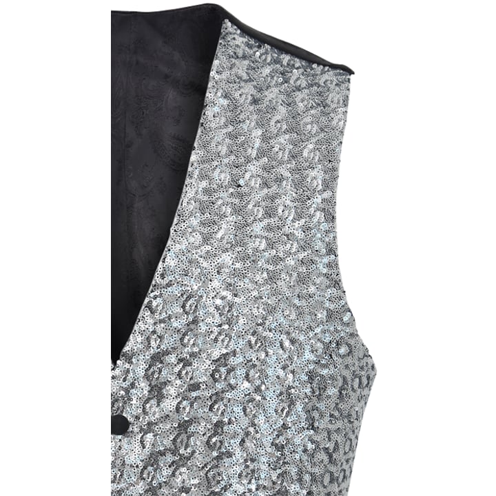 Henk ter Horst gilet da smoking festivo struttura paillettes iridescente lucido glitter argento