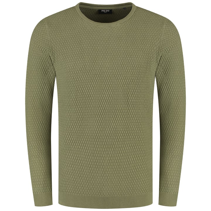 Maglione Girocollo Pre End Verde Oliva | Struttura Waffle | 100% Cotone | Modern Fit