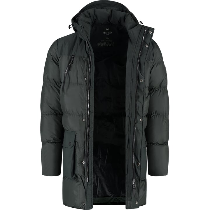 Parka imbottito tre quarti Pre End | 100% Poliestere | Verde scuro con cappuccio