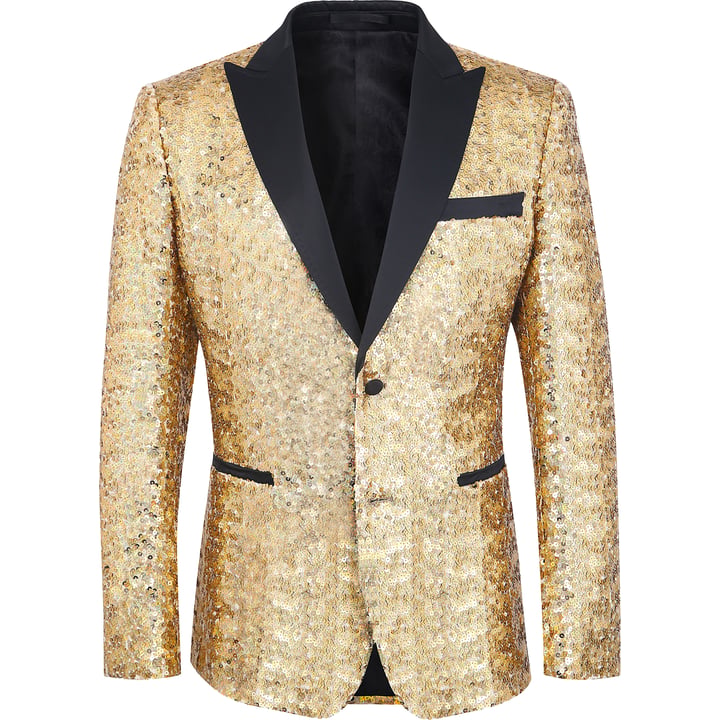 Giacca da festa Henk ter Horst | paillettes iridescenti | revers a punta in raso | champagne dorato