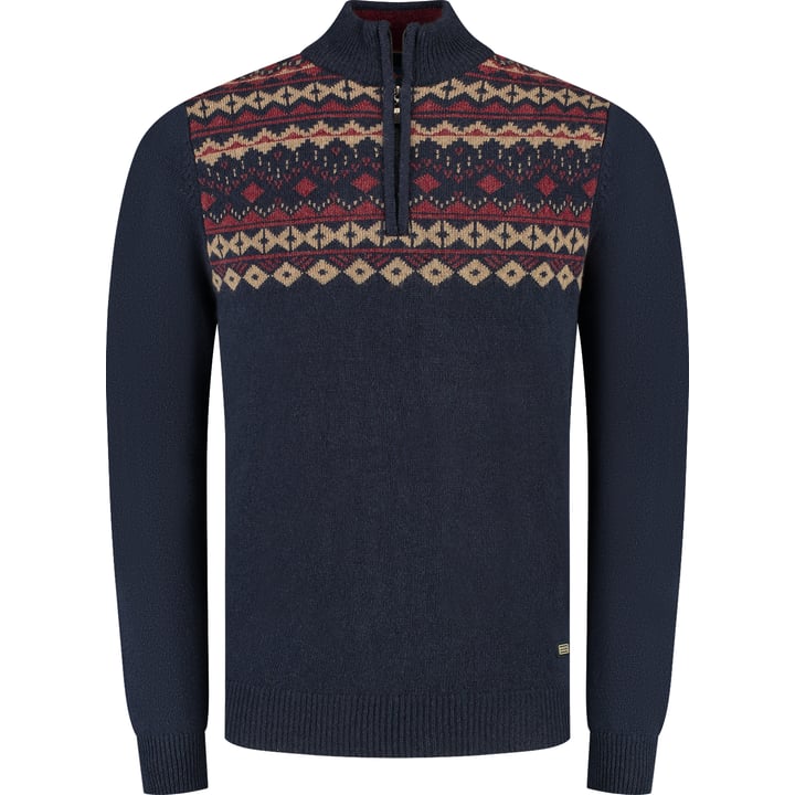 Maglione Baileys Norvegese | Collo alto con zip | 100% lana d'agnello | Modern fit | Blu scuro