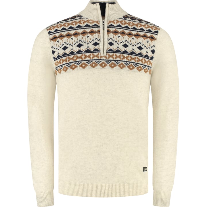 Maglione norvegese Baileys | Lana d'agnello | Collo con zip | Modern fit | Beige crema
