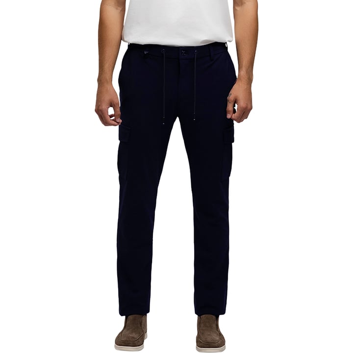 Pantaloni Chino Cargo Flexx Blu Navy | Tessuto Super Stretch | Vita con Cordoncino