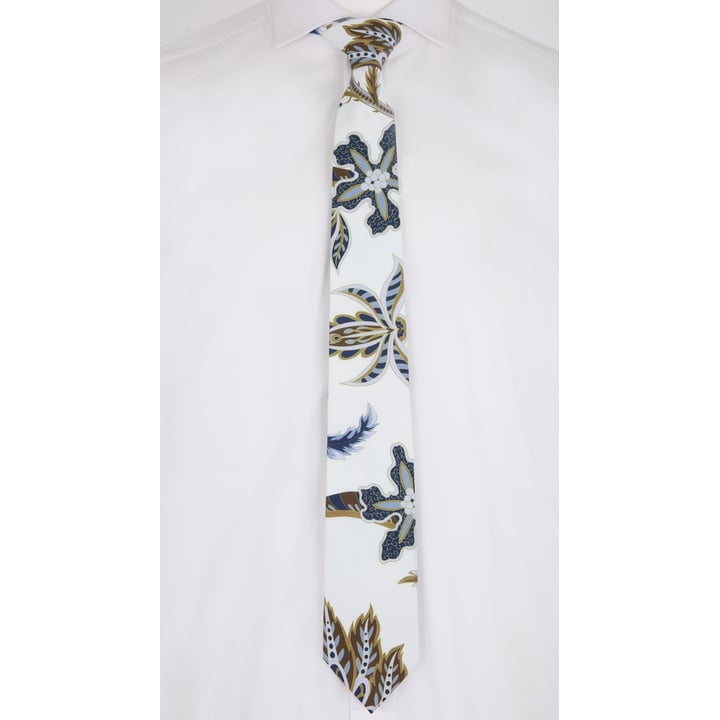 Henk ter Horst cravatta 100% cotone con stampa di fiori su rami lunghi blu