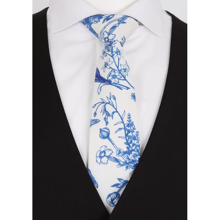 Henk ter Horst cravatta 100% cotone con stampa a fiori blu delft blu