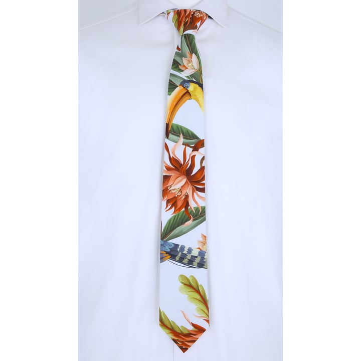 Henk ter Horst cravatta 100% cotone con stampa tropicale tucano calao azzurro
