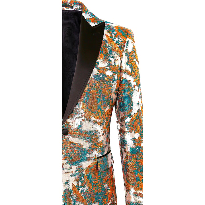 Giacca da festa Henk ter Horst | Broccato | Stampa grafica | Blu, arancio e oro