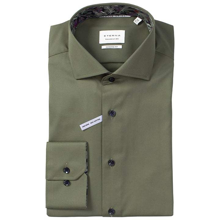 Eterna, camicia a maniche lunghe in 100% cotone non stirato a maniche lunghe dunkelgrn
