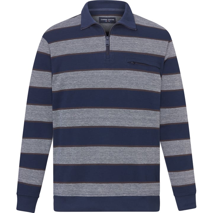 Maglione troyer a righe con zip e taschino | Chris Cayne | Blu