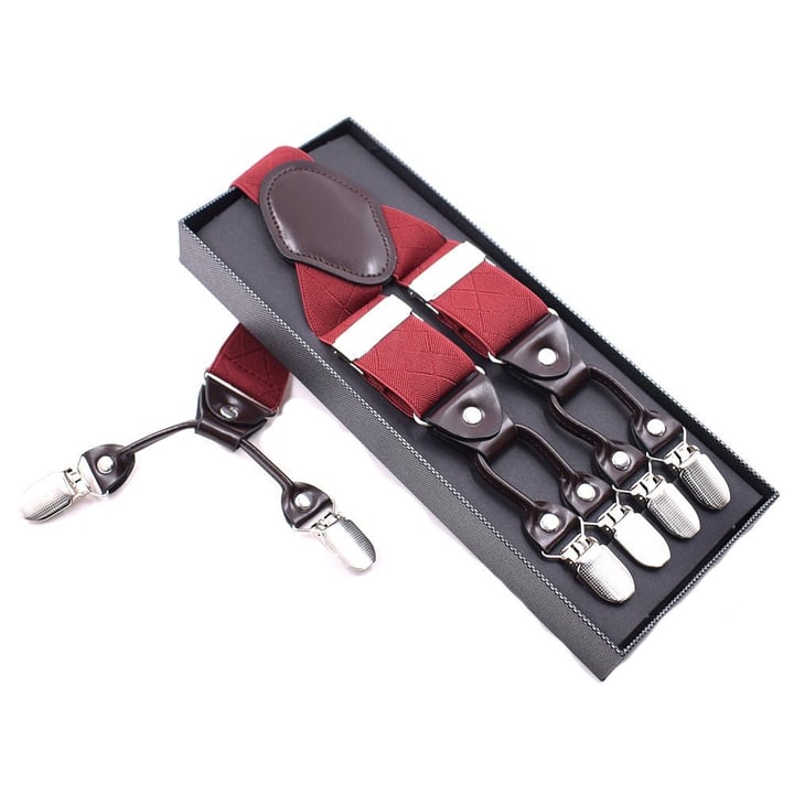 Bretelle rosso bordeaux con motivo a rombi intessuto
