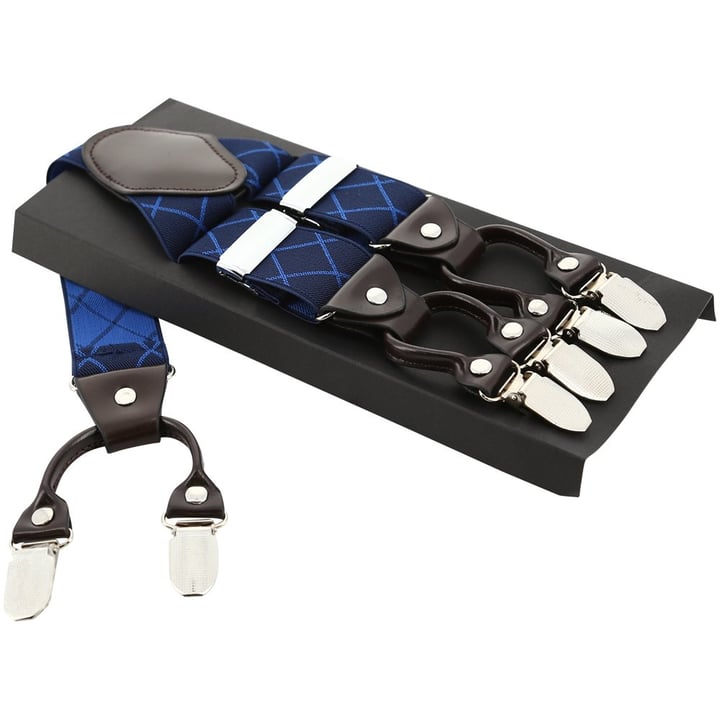 Bretelle da uomo blu scuro con rombi cobalto
