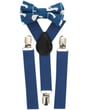 Bretelle per bambini a forma di Y a tinta unita con papillon a motivo blu con anatra
