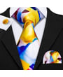 Henk ter Horst, cravatta in seta con gemelli e pochette da taschino, blu con giallo