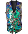 Henk ter Horst gilet da smoking jacquard con paillettes iridescente lucido oro, blu, verde