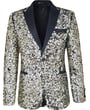 Henk ter Horst giacca smoking festa paillettes caos lucida glitter con revers a lancia oro argento