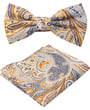 Papillon Henk ter Horst | stampa paisley | ocra, beige e azzurro | con pochette