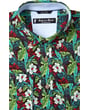 Henk ter Horst camicia 100% cotone a maniche lunghe e foglie tropicali con fiore petrolio